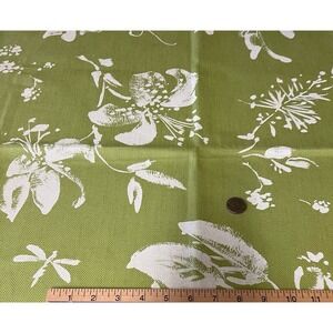 Braemore Textiles Linen Fabric Lime Green Floral Dragonfly Screen Print Drapery
